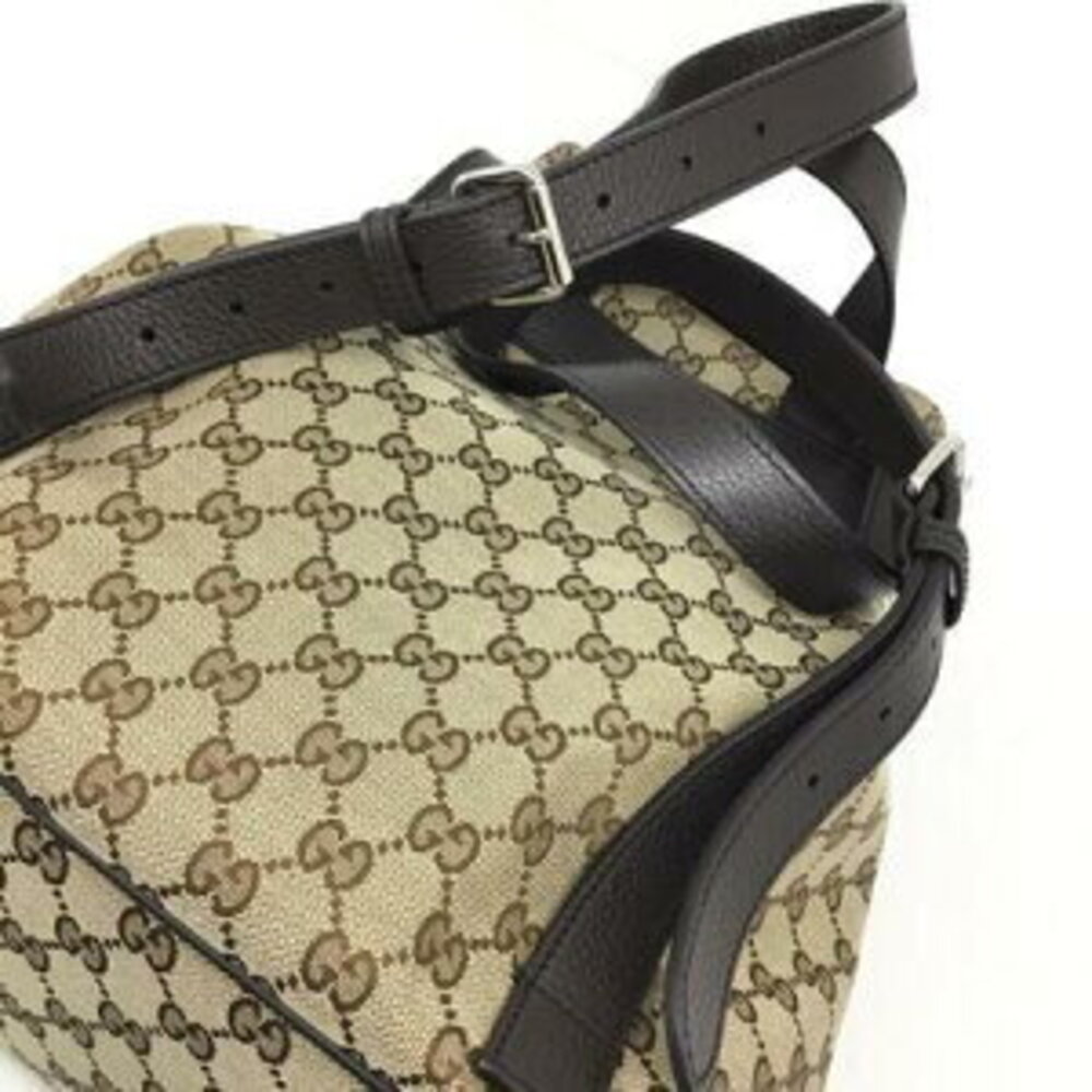 Gucci Backpack Drawstring Canvas Leather Beige Br… - image 5